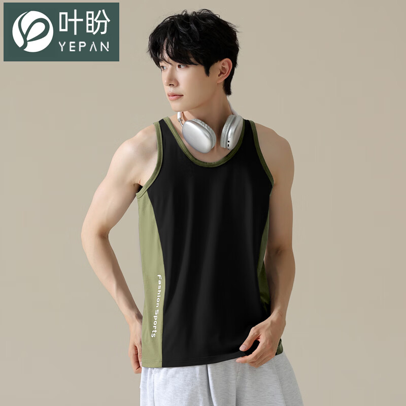 叶盼（yepan）【柔软】莱卡纯棉睡衣男士背心夏季单件薄款运动可外穿休闲家居服 11002-黑色 L (170) ：建议100-120斤穿着