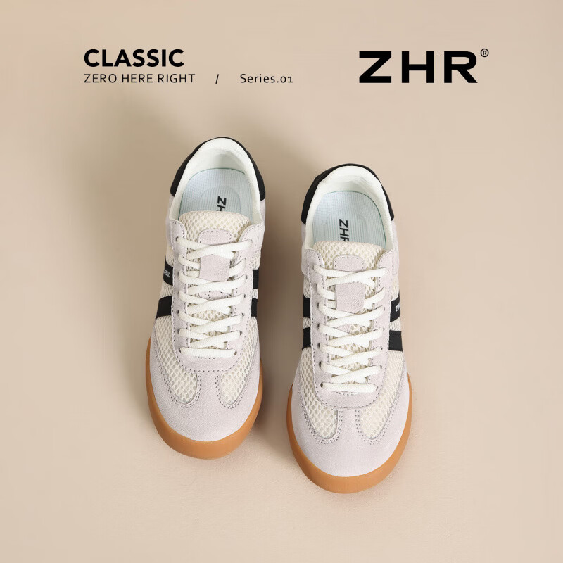 ZHR则则板鞋女网面透气休闲时尚德训鞋新款平底经典百搭系带小白鞋女 灰黑色 【网面四季款】 37