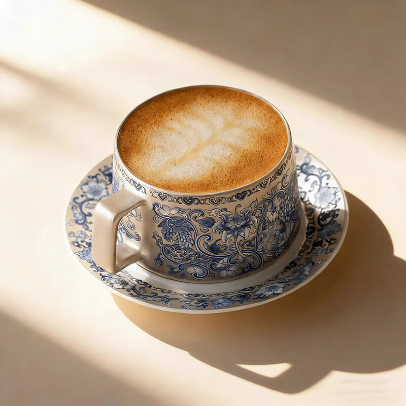 BOSSY故宫文创风手作中式鎏银复古咖啡杯碟套装国潮马克杯送领导礼物 青花缠枝莲-咖啡杯【礼盒装】