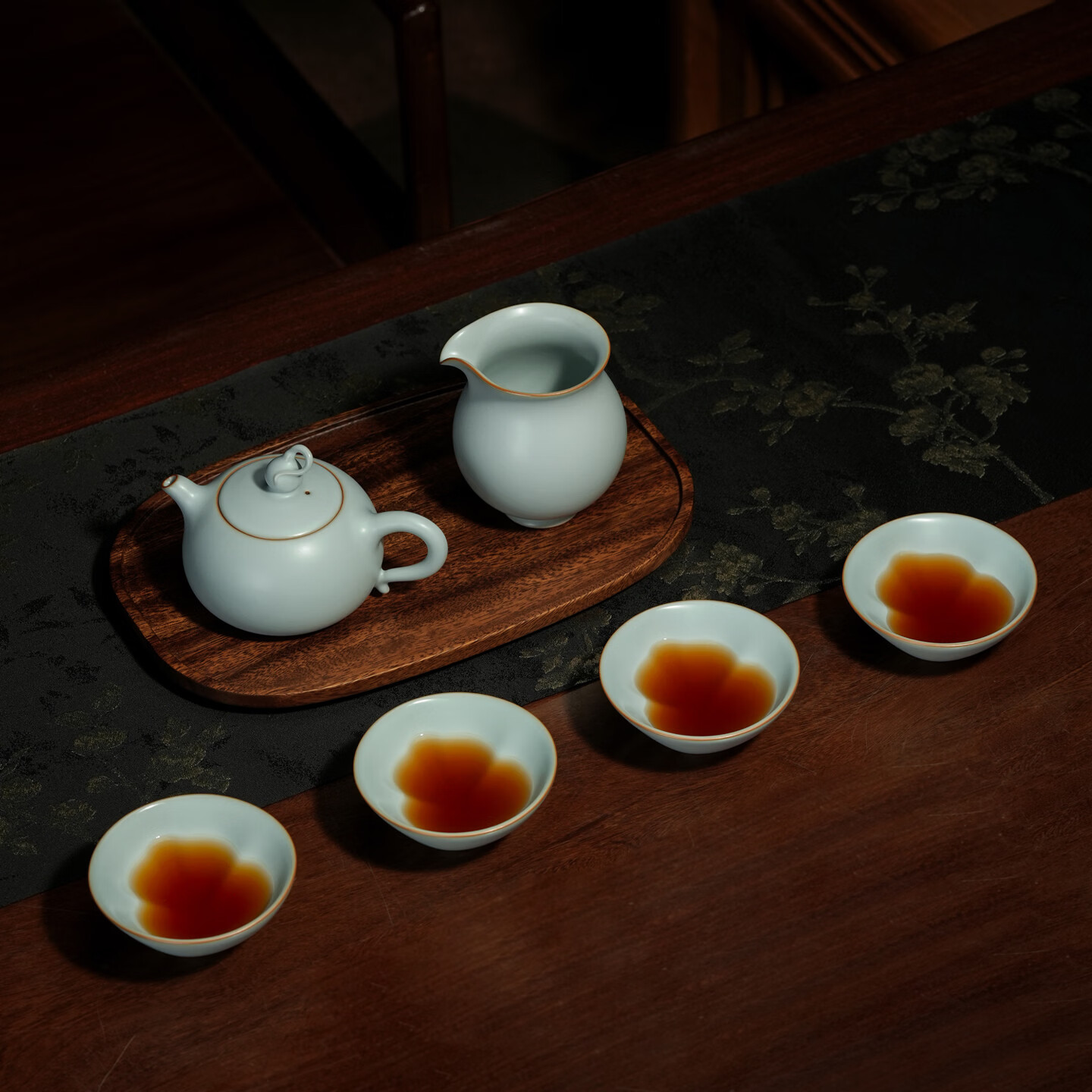 仁慈佑物整套茶具套装 天青色手工汝窑 景德镇产 礼盒装福禄乾坤套装 福禄乾坤茶组7件套 不开片汝窑