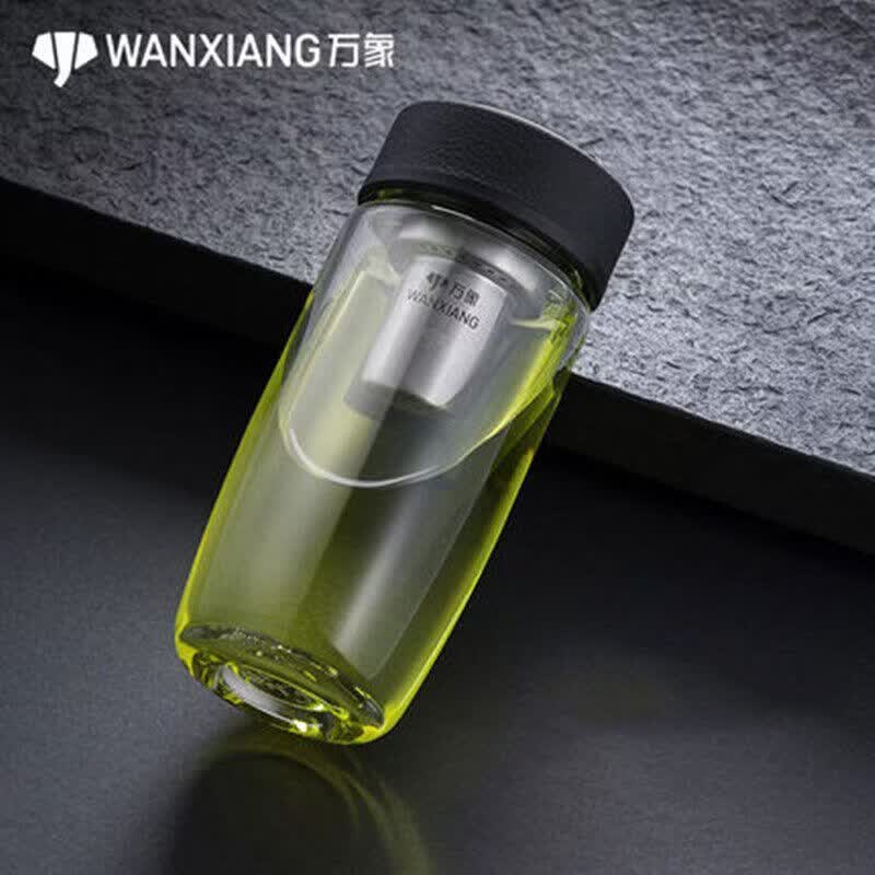 万象（WANXIANG）双层玻璃杯子女士加厚泡茶杯家用商务办公便携时尚曲线大肚水杯 单层u17-470ml商务黑