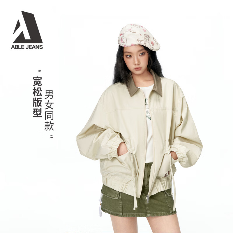 ABLE JEANS 26春新款工装夹克女士复古巴恩风宽松春夏外套 卡其白 XS