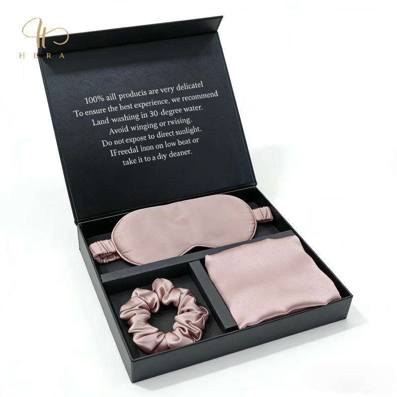 赫亚真丝礼盒套装桑蚕丝高端精致母亲节送礼妈妈女友商务领导老婆 礼盒装三件(银灰色) 枕套+眼罩+发圈