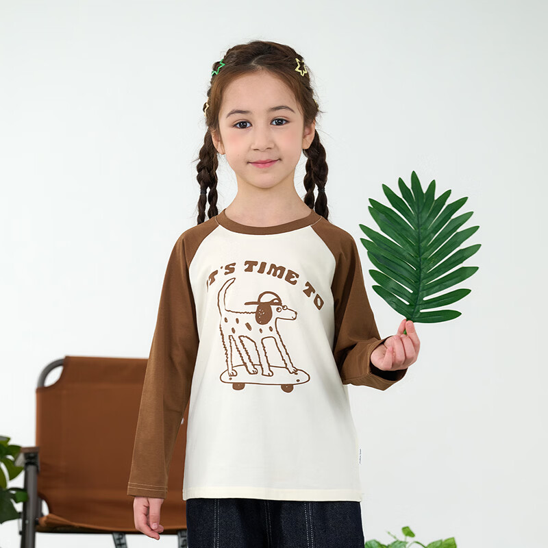 棉花堂（cottontown）【棉感速干】棉花堂童装儿童速干上衣男童女童长袖T恤A类10A抗菌 焦糖色 90 90/52