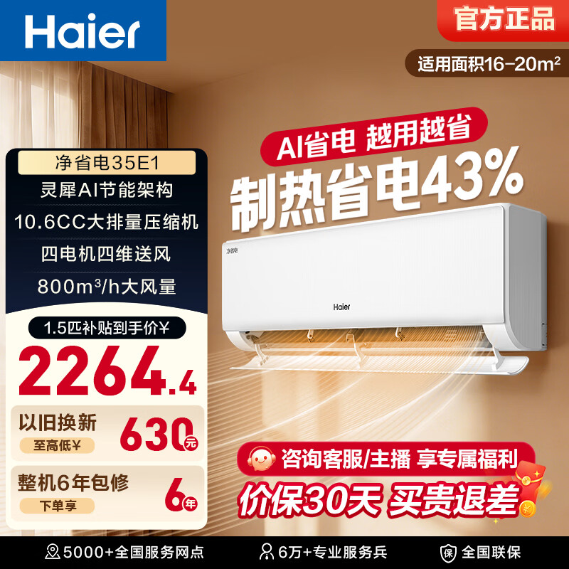Haier/���� ��ʡ�� 1.5ƥ �һ� KFR-35GW/E1-1 1924.4Ԫ