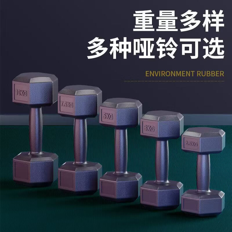 健身哑铃男士家用器材女士儿童学生六角包胶亚铃2.5/5/7.5/10公斤 单只10kg
