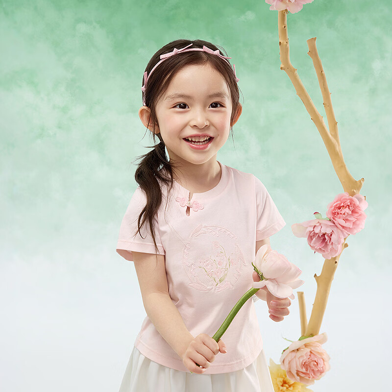 巴拉巴拉童装宝宝短袖t恤婴儿男女童上衣2026新款夏装甜美时尚洋气清新萌 粉红60053-208225117021 100