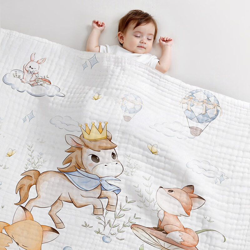 童葵(tongkui)婴儿浴巾纱布纯棉a类新生儿专用浴巾宝宝加大加厚洗澡裹巾大毛巾 6层有机棉纱-马跃福伴(柔软亲肤 瞬吸快干) 90x90cm