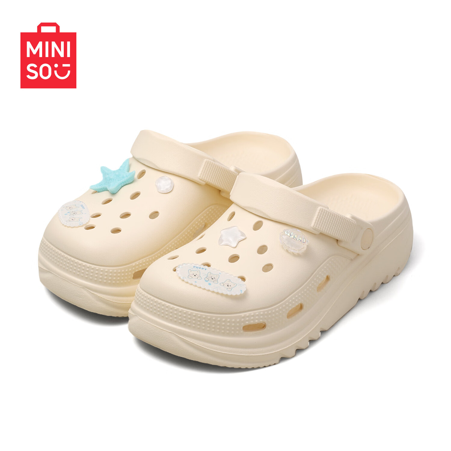 名创优品（MINISO）洞洞鞋女款夏季eva防滑防臭沙滩鞋增高凉拖鞋女户外穿情侣款 卡其+海盐修勾 36-37