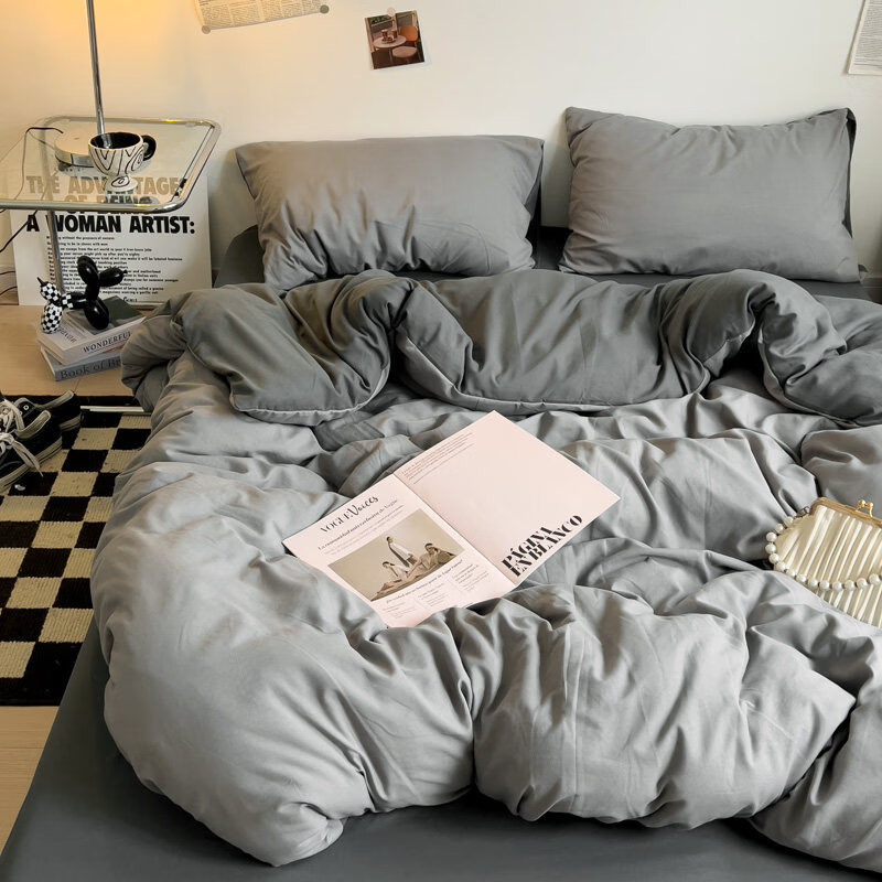 正圣被套单人150x200被罩200x230cm单件加厚A类纯色被套学生宿舍被单 冰岛灰＋深灰MZ 【单件被罩】 150cm*200cm