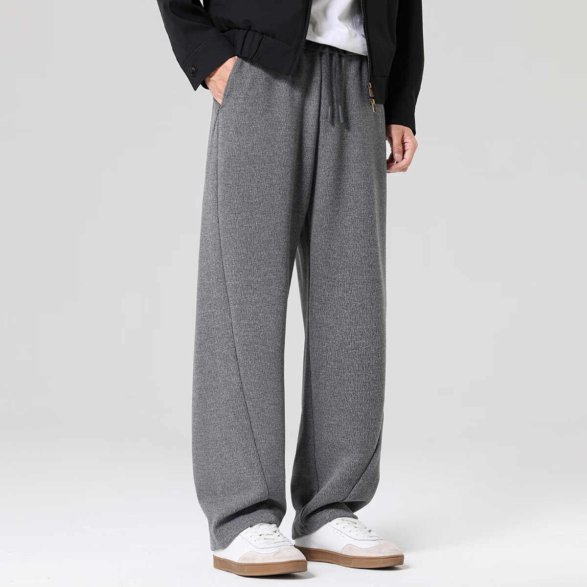 布衣传说雪绵绒日系370g松弛感零压通勤软糯直筒男式休闲裤 灰色 L