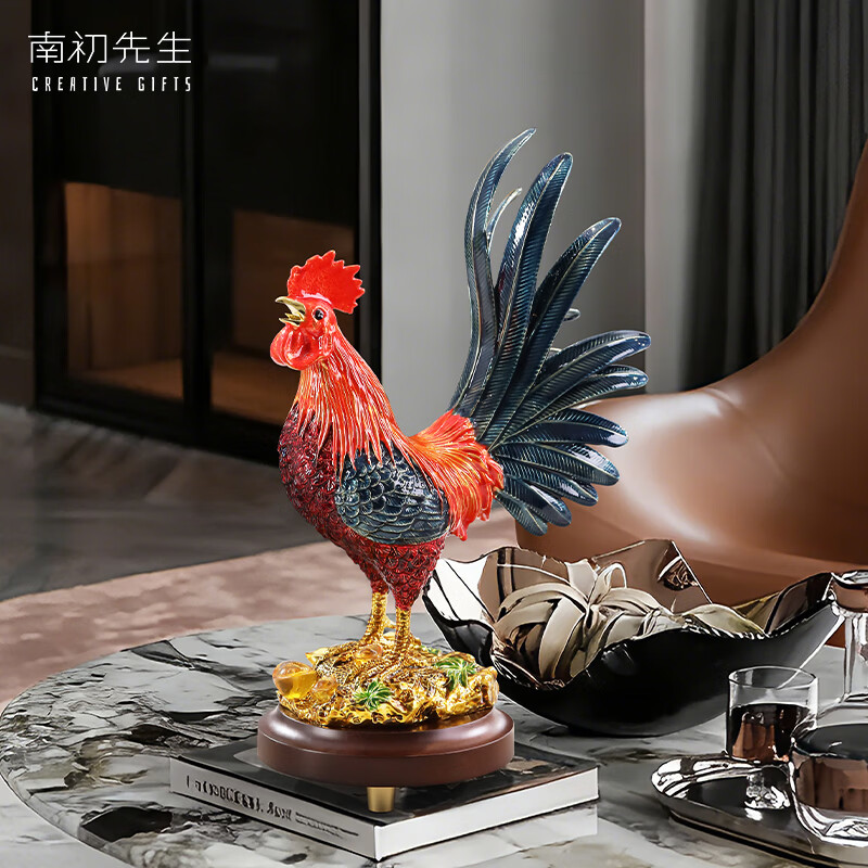 南初先生珐琅彩鸿运金鸡摆件工艺品大吉大利电视柜老板办公室店铺开业礼物 珐琅彩鸿运金鸡-礼盒装