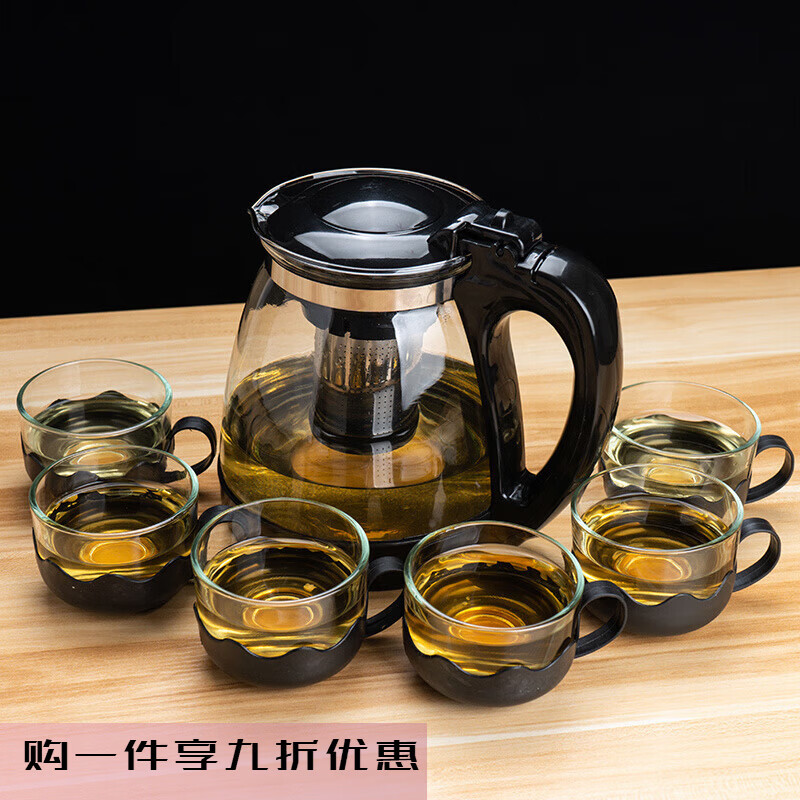 驰诺耐热防爆大容量玻璃泡茶壶家用功夫茶花茶壶办公冲茶器茶具套装 单壶 1000ml