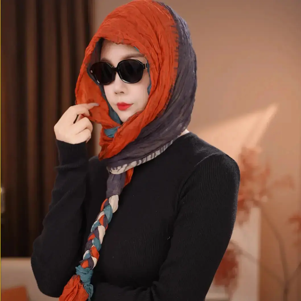 【2026新款升级】发辫头巾旅游防晒压皱多功能防晒围巾帽 渐变湖蓝+礼盒装【热卖爆款】