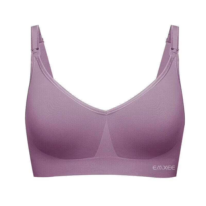 嫚熙经典新升级哺乳内衣孕期产后专用喂奶文胸聚拢防下垂胸罩夏季 藕荷色 【经典聚拢款】 S