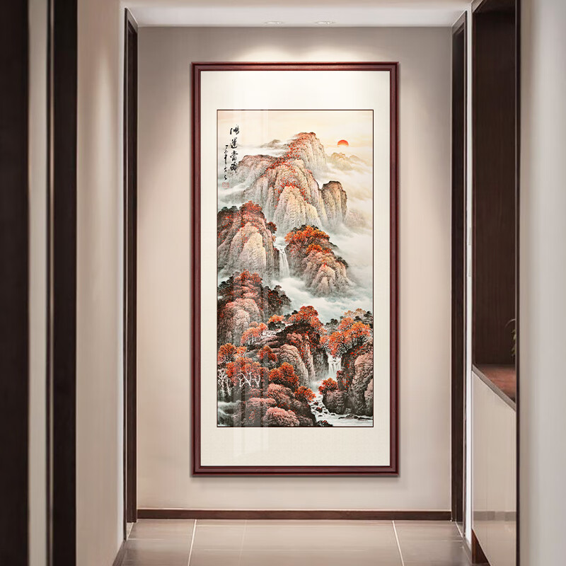 尚锦美舍新中式玄关山水画竖幅走廊过道挂画竖版装饰画水墨画办公室 1