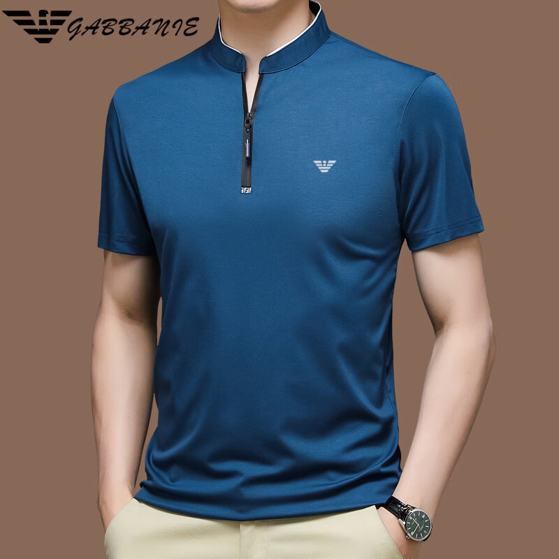 阿玛尼(ARMANI)意大利正品名牌高端短袖t恤男夏季立领休闲男士半袖polo衫上衣潮 国际一线品牌8823黑色 XL 175_【建议135-150斤】