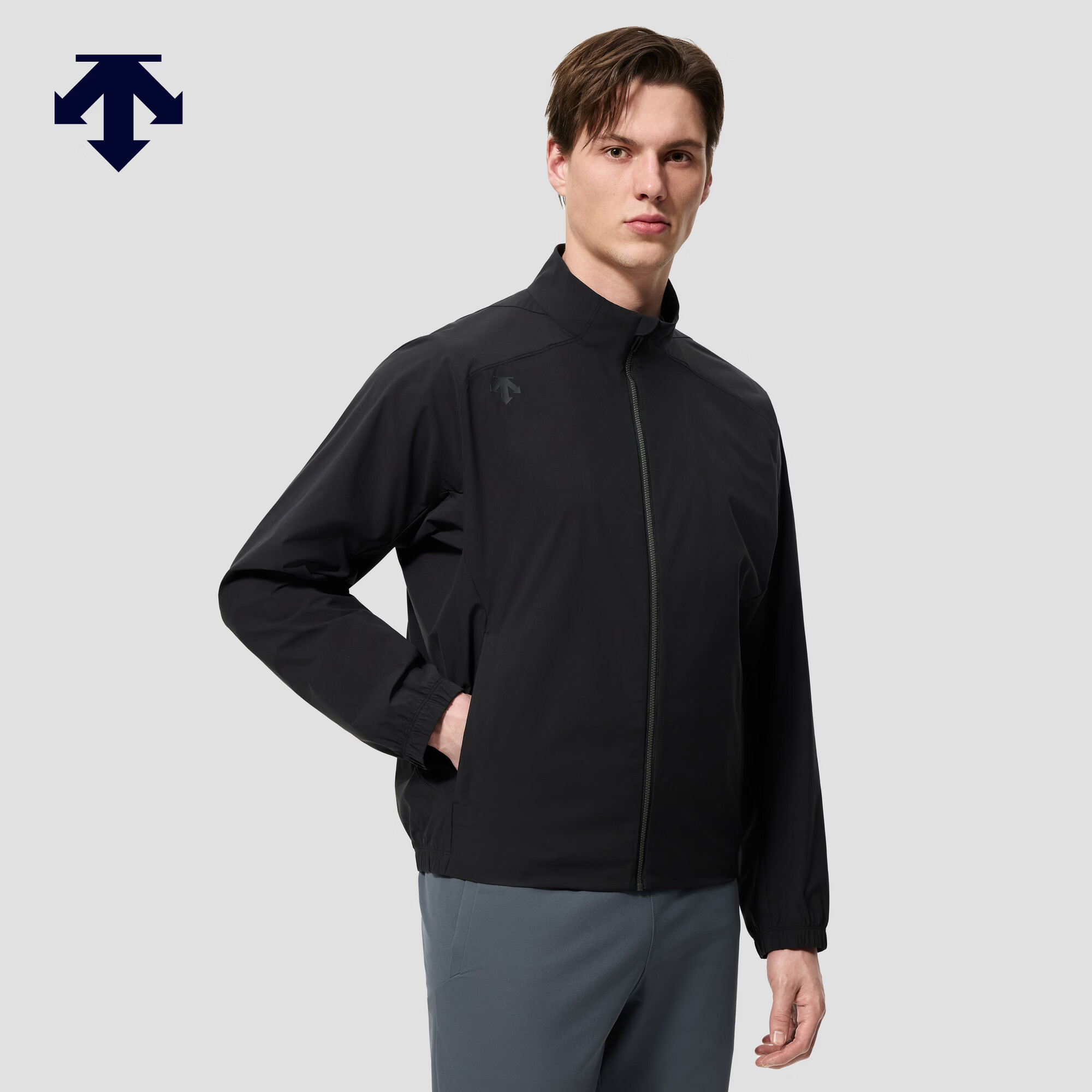 迪桑特（DESCENTE）TRAINING系列男士TOUGH WOVEN立领梭织上衣外套 BK-黑色 L (175/96A)