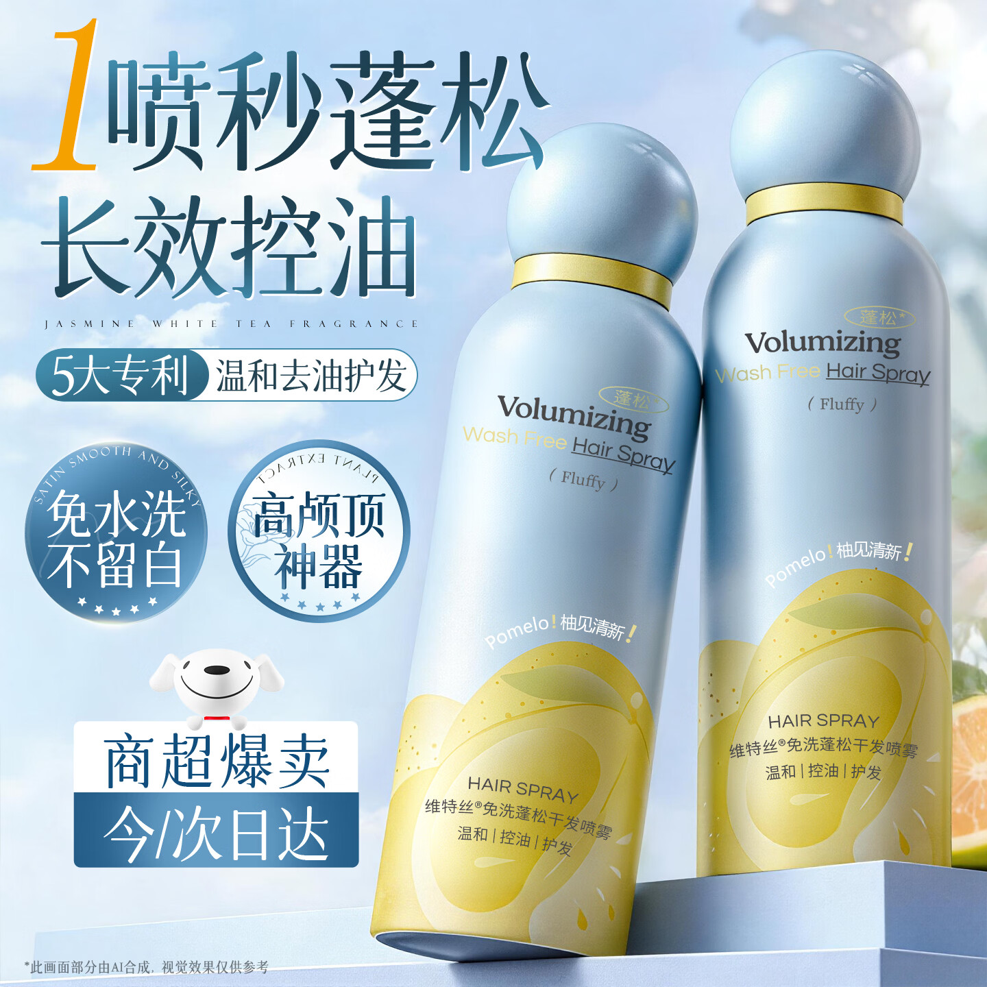 维特丝干发喷雾免洗控油蓬松头发喷雾男女士去油高颅顶神器头发蓬松喷雾