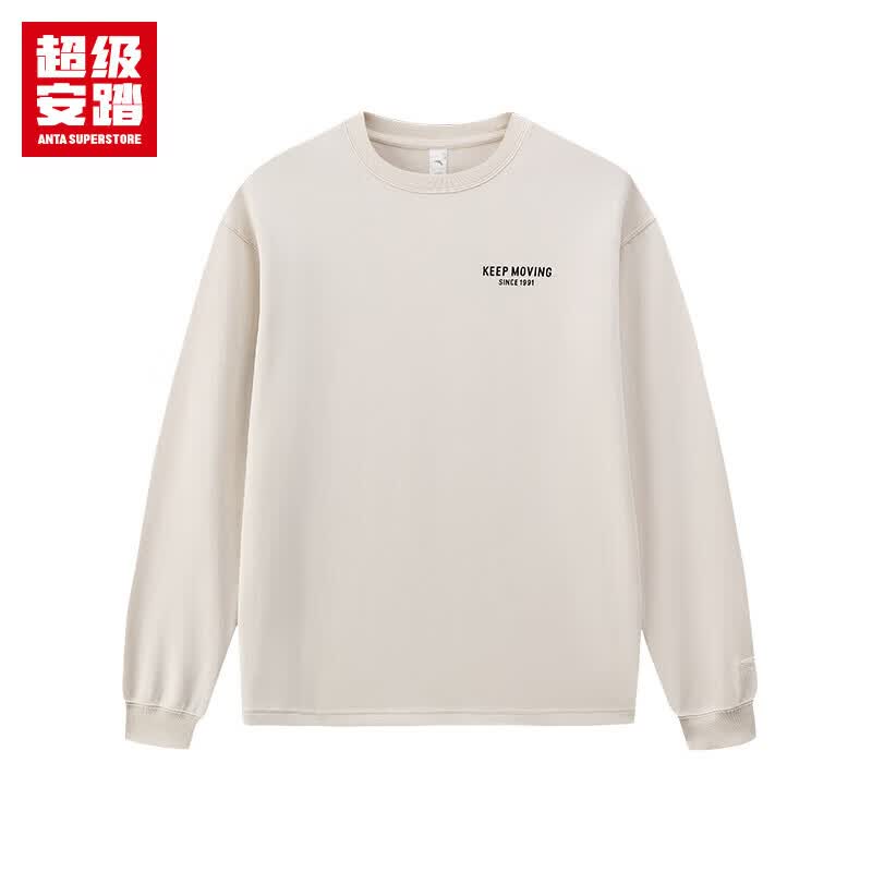 安踏休闲长袖T恤男士春季宽松舒适时尚百搭运动T恤套头衫 凯旋灰-1 XL (男180)