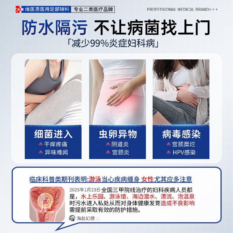 Vendvia医用游泳防水私密保护贴无菌保护贴温泉隔菌感染神器女性泡澡女童 均码(80-160斤)【10片】加大单片独立装 医用级别游泳贴私处进口硅凝胶