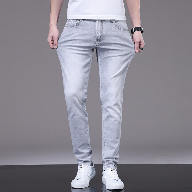 阿玛尼（ARMANI）2026春夏浅色磨白弹力修身小脚牛仔裤男潮牌高端休闲百搭长裤子薄 蓝灰色 HSS9616-2 38