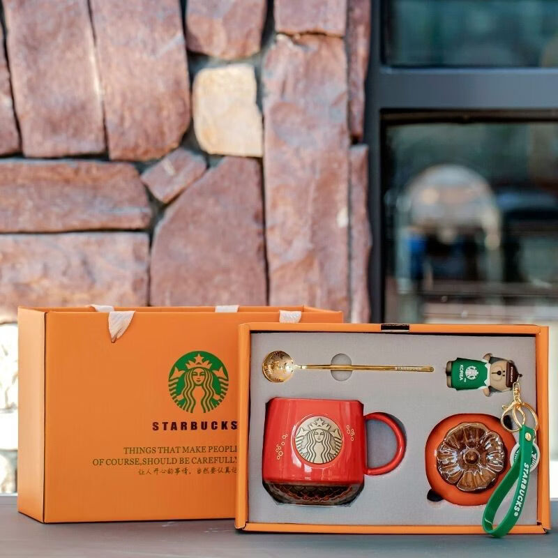 星巴克年会节日星马克杯子礼盒高档伴手礼周年庆送老师朋友闺蜜生日礼物 事事如意鱼鳞蓝礼盒套装