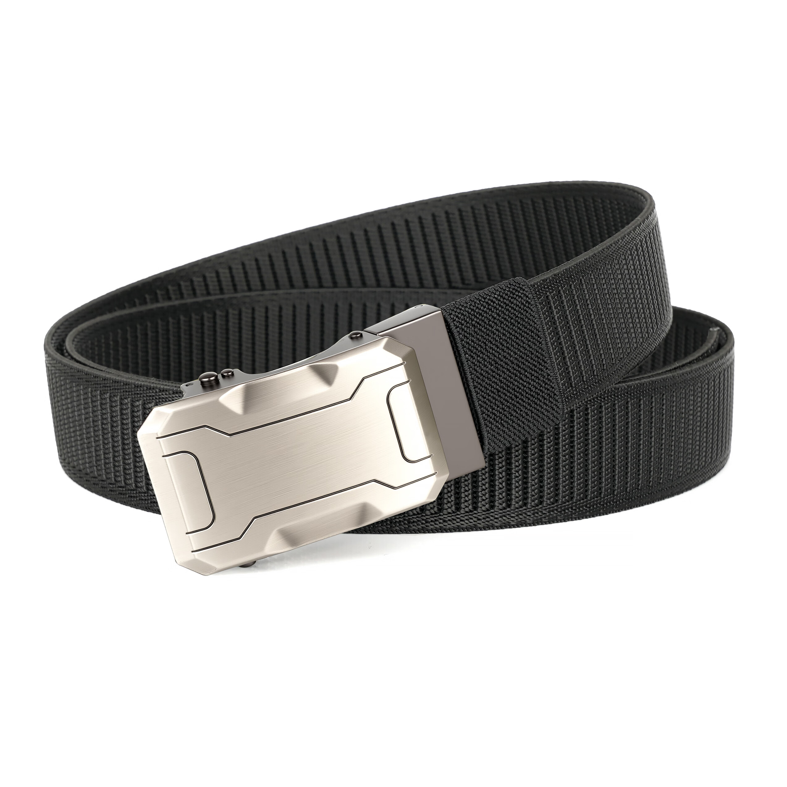 A6银男士皮带休闲弹力腰带户外运动军训编织自动扣腰带生日礼物 灰色-拉丝枪扣【弹力腰带】 150cm 可裁剪适合240斤以上
