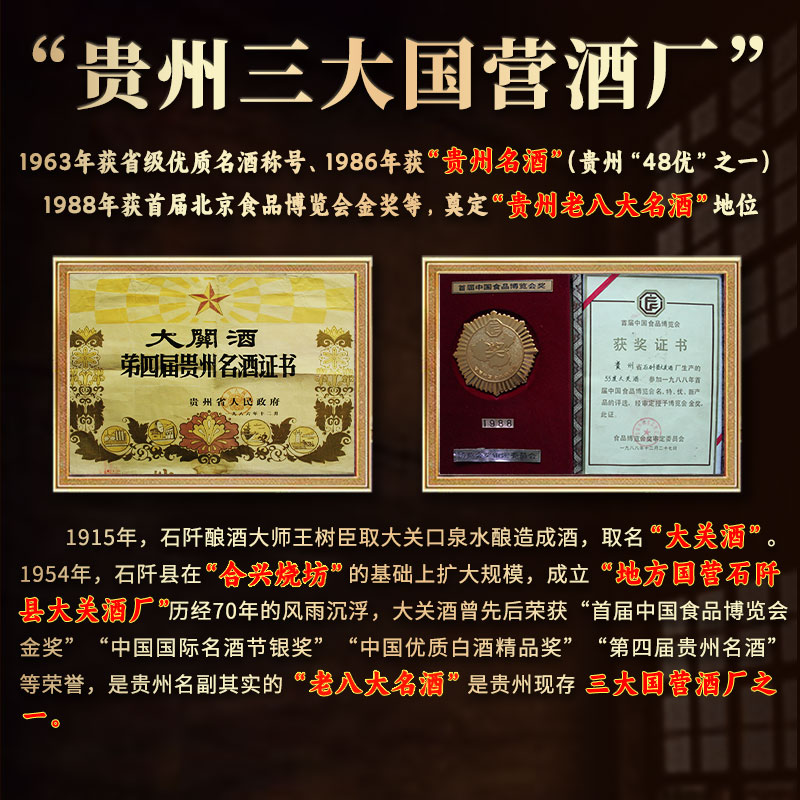 DAGUAN国营酒厂大关龙印高度酒53度酱香型白酒高粱酒白酒整箱大曲坤沙酒 53%vol 1000mL 2瓶