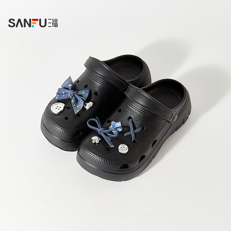 三福(SANFU)甜酷牛仔洞洞鞋一字拖 时尚生活日用好物家居拖鞋853985 亮片牛仔 39 京东折扣/优惠券