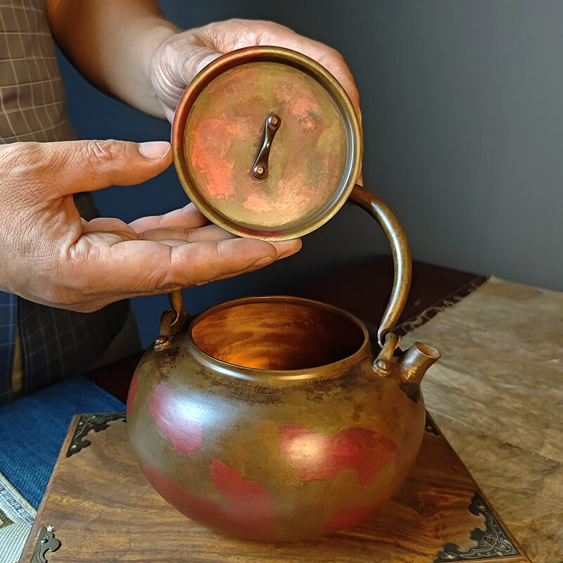 复古做旧煮茶器大容量围炉煮茶壶煮水泡茶烧水壶紫铜功夫茶具礼物 紫铜提梁壶（鎏金色） 1000ml
