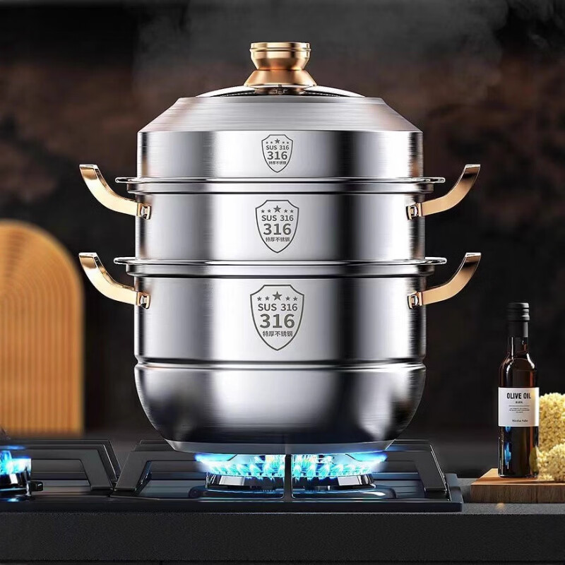 德国蒸锅316不锈钢家用食品级加厚蒸馒头双层三四层电磁炉通用 特厚316不锈钢 4层 40cm
