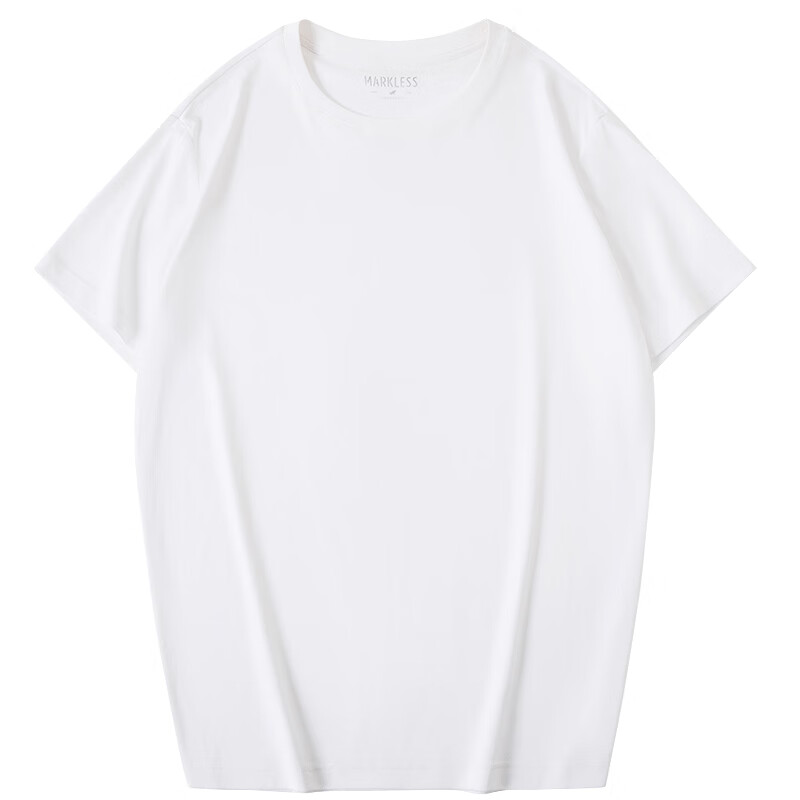 MARKLESS第6代液氨凉感丝光棉t恤男士抗皱全棉短袖休闲透气上衣T0635M3 云峰白 L