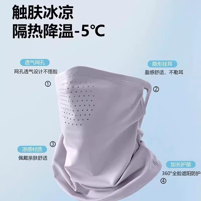 永久骑行防晒面罩男士夏季防紫外线挂耳口罩护颈遮阳骑车冰丝透气面巾 深灰+深灰【冰感舒爽丨透气不闷】挂耳款