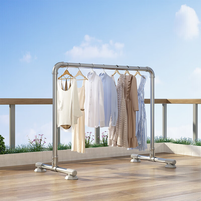 苏沐瞳加厚钢管晾衣架落地室内卧室挂衣架阳台户外单杆晾衣服架晒被神器 加粗水管款 长1.0米 高1.2米
