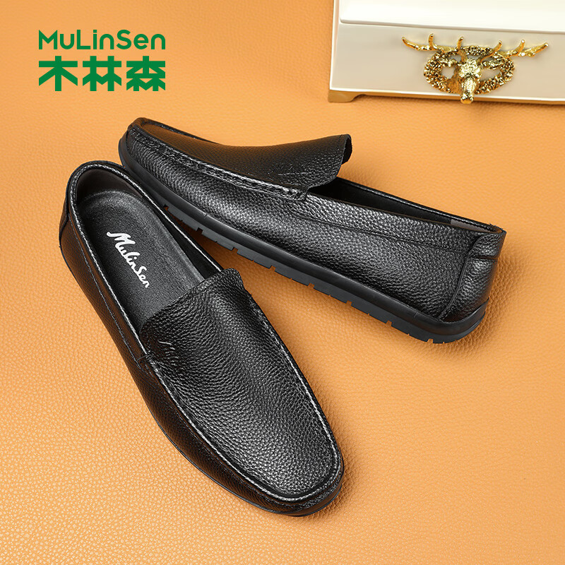 木林森休闲皮鞋男软底软面商务皮鞋舒适百搭驾车鞋春季新款男鞋轻奢名品 A3263212黑色 46