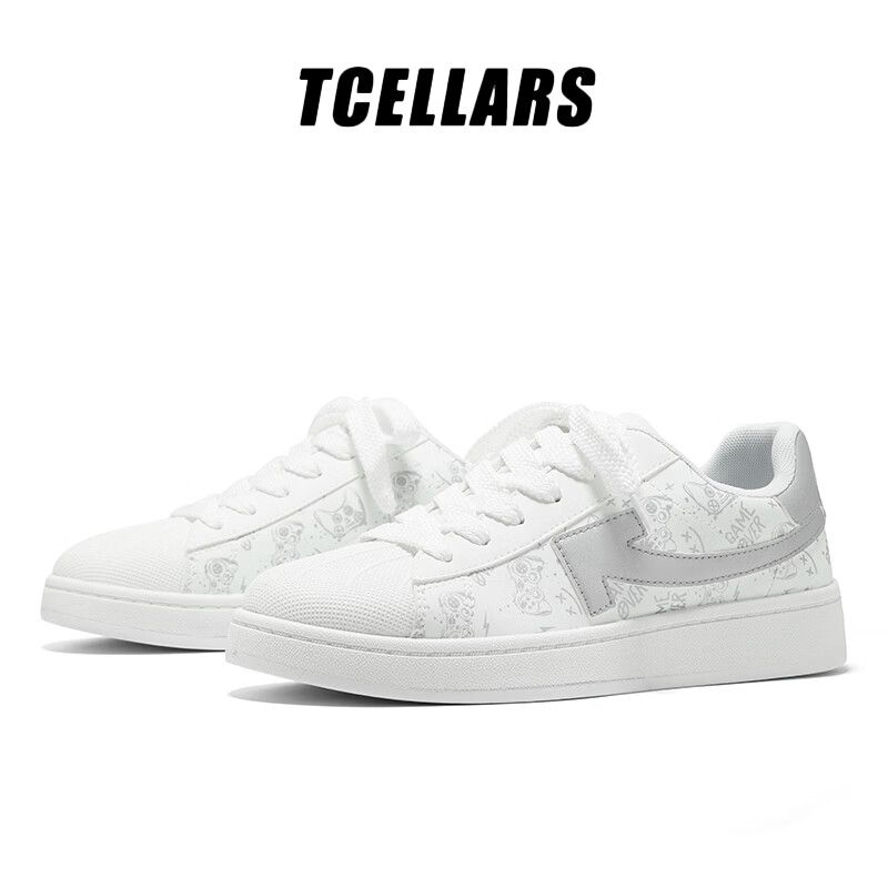 Tcellars板鞋男鞋春季2026新款简约百搭小白鞋低帮透气轻便舒适休闲鞋子 珍珠白 39