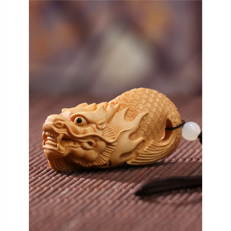 黄杨木鱼化龙天然实木雕刻男女士随身盘玩把玩手把件创意收藏挂件 鱼