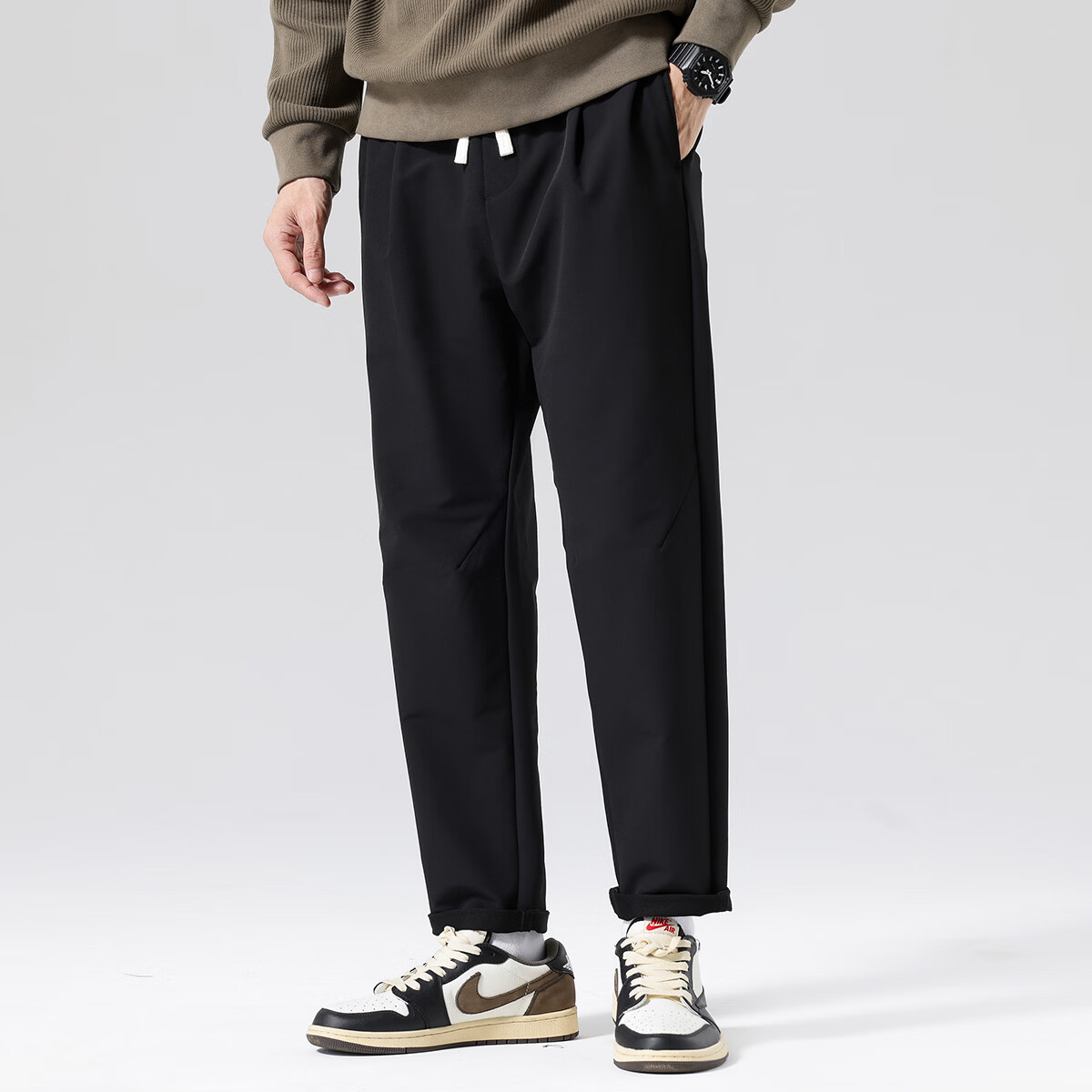 布衣传说休闲裤男士宽松百搭机能户外冲锋裤软壳登山长裤 黑色 M