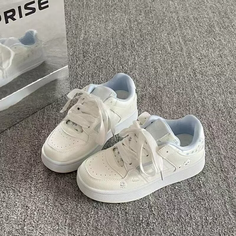 绮步佳人小白鞋女夏季新款透气板鞋 白兰色 35