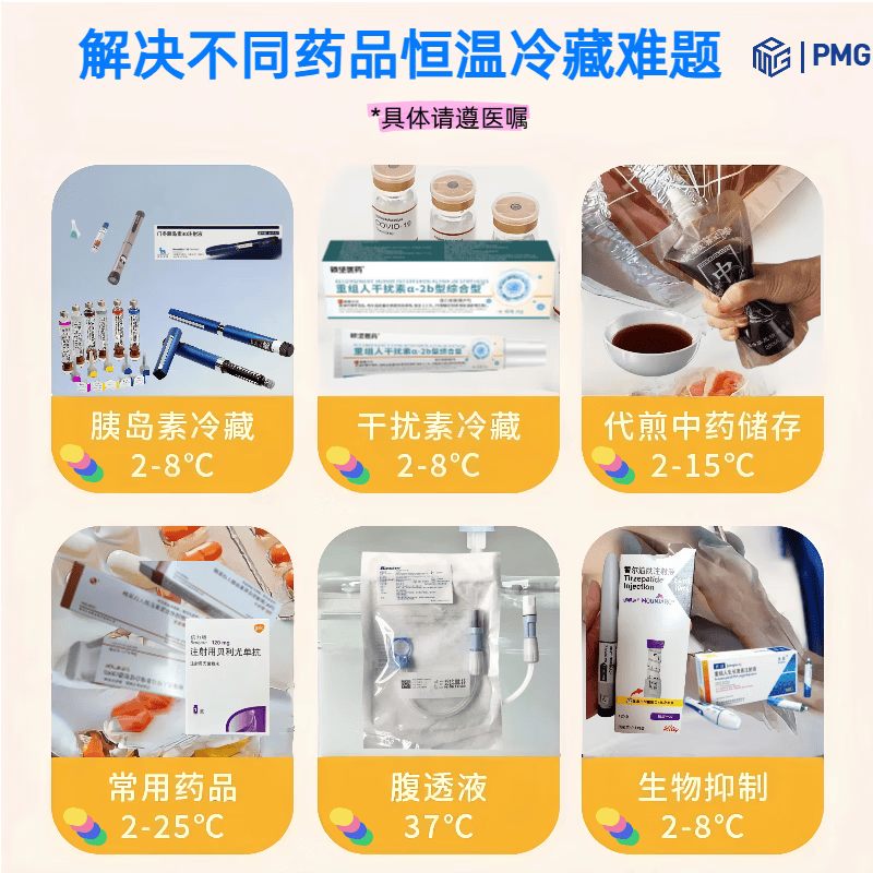 PMG医用小冰箱2-8度恒温箱药品冷藏箱胰岛素生长素替尔泊肽专用冰箱 2-8°C药品冷藏盒 车家两用 双电池+LED+包 4L
