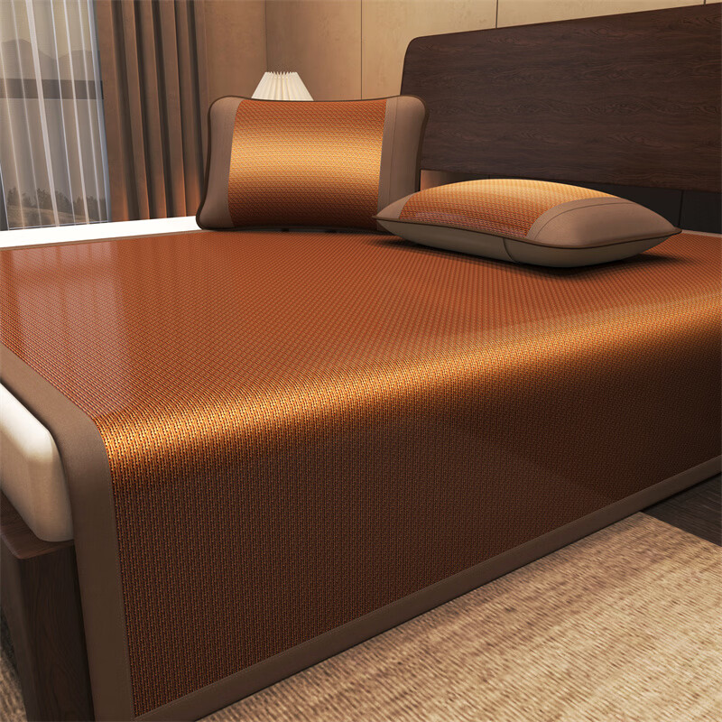 雅鹿藤席夏季冰丝席套件夏天家用双人床软席宿舍凉席双面凉席c 古风-姜黄 90*190cm（单席）