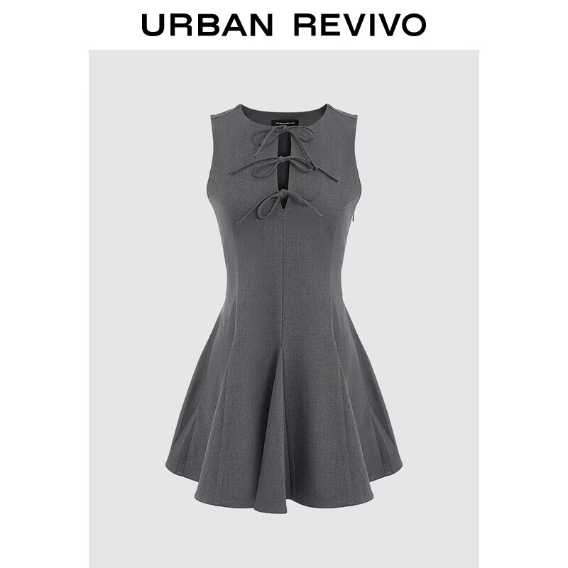 UR2026夏季新款女装魅力格雷系蝴蝶结连衣裙UWG760064+ 深灰花灰 M