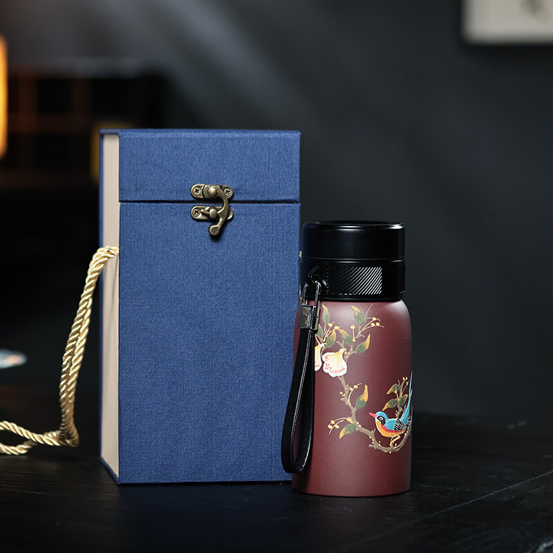 原矿紫泥泥绘保温办公车载水杯礼盒装送礼过滤绞泥 山水刻绘款