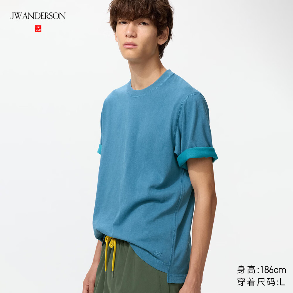 优衣库合作款/男装女装宽松撞色T恤/短袖485454 65 宝蓝色 M