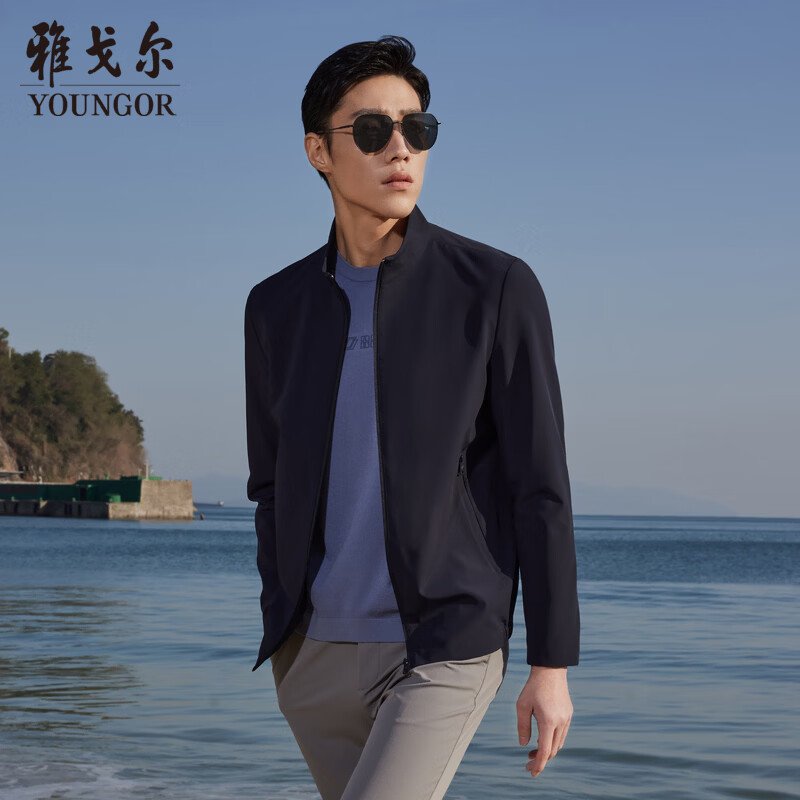 雅戈尔（YOUNGOR）单行政夹克男单茄克单茄克平整有型弹力舒适手感细腻3色合款 藏青VJJK434964FQA L 175/96A