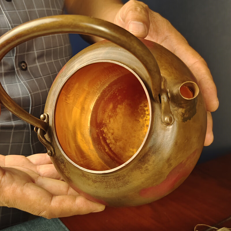 复古做旧煮茶器大容量围炉煮茶壶煮水泡茶烧水壶紫铜功夫茶具礼物 紫铜提梁壶（鎏金色） 1000ml