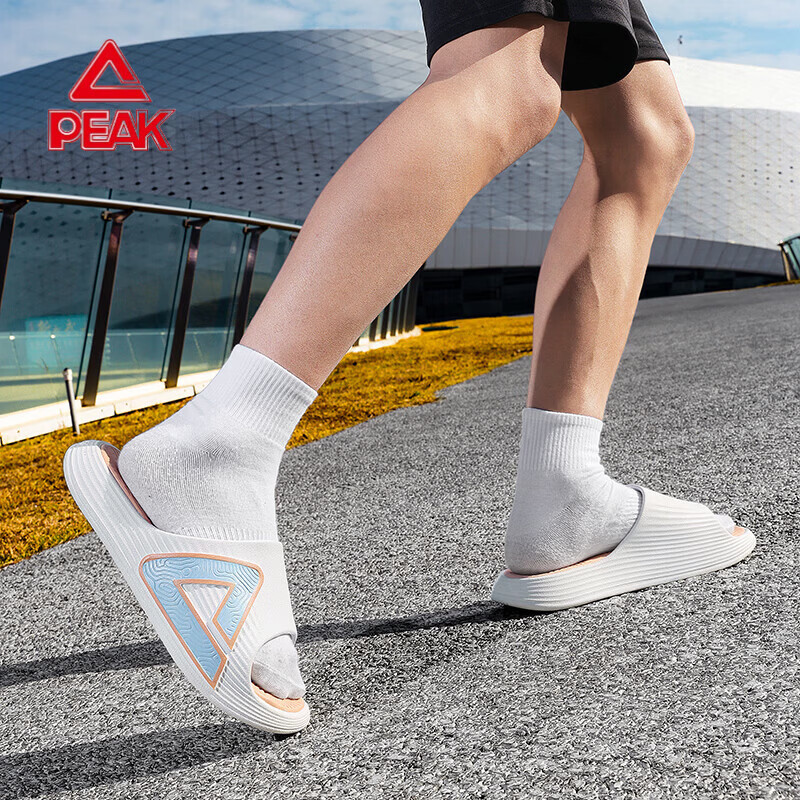 匹克（PEAK）态极拖鞋夏季防滑踩屎感软底厚底男女通用运动家居凉鞋 白/粉/兰 42