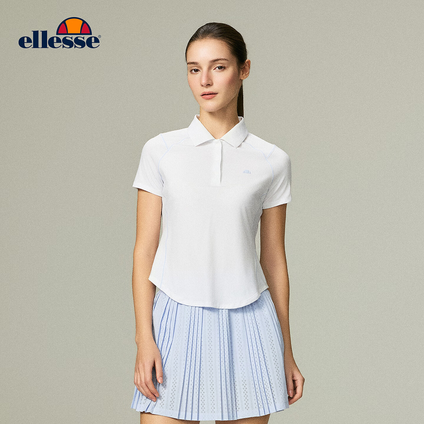 ellesse小贝壳凉感透气吸湿速干撞色修身Polo短袖 星云白 S