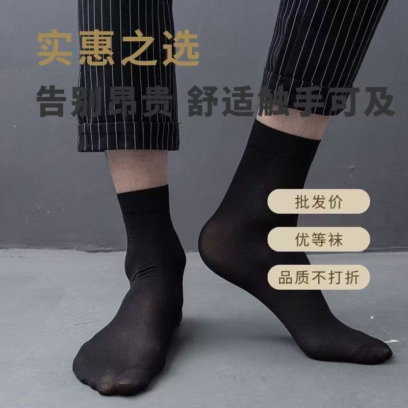 冰丝袜男耐磨防勾丝夏季商务防臭长钢丝袜春夏季袜款透气丝光棉袜 颜色混发 均码 10双